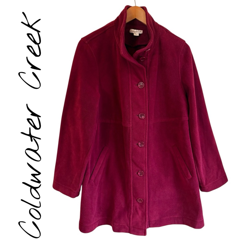 Coldwater Creek Women's Burgundy Fleece Coat. Size Medium. Button Front. EUC!!